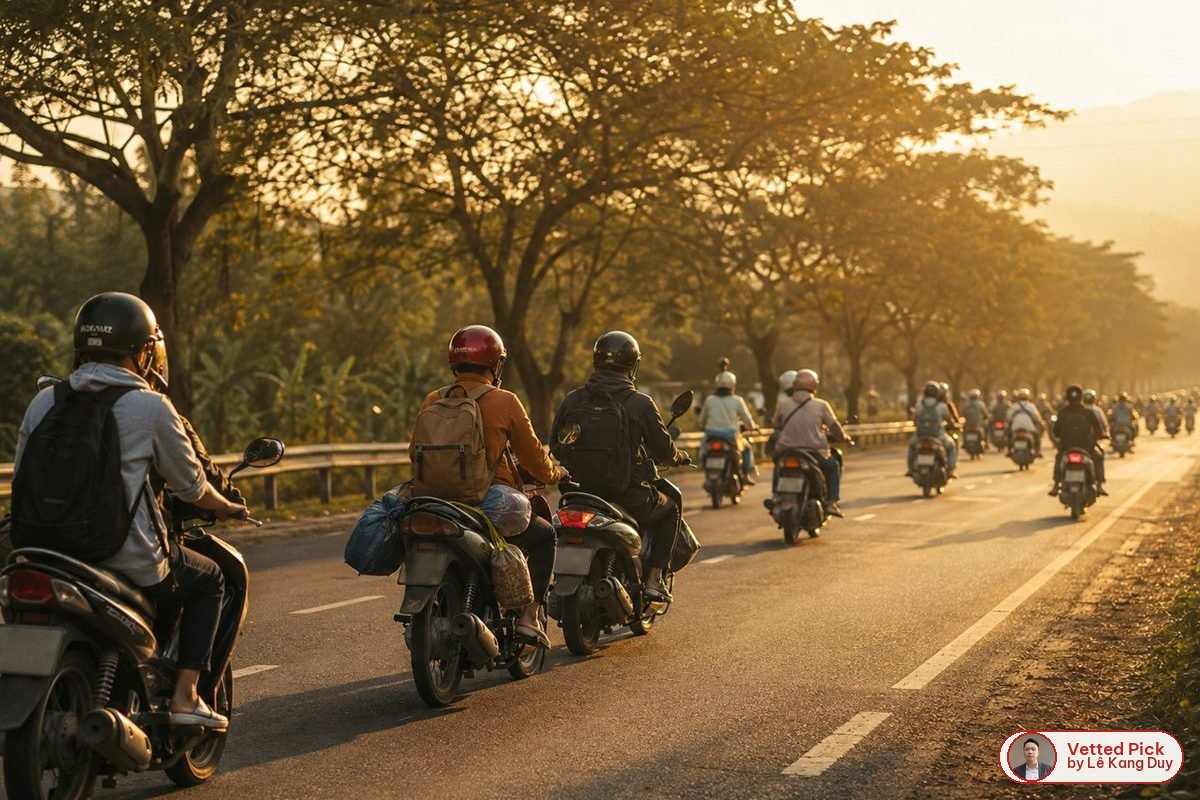 Dòng xe máy trên quốc lộ ngày lễ